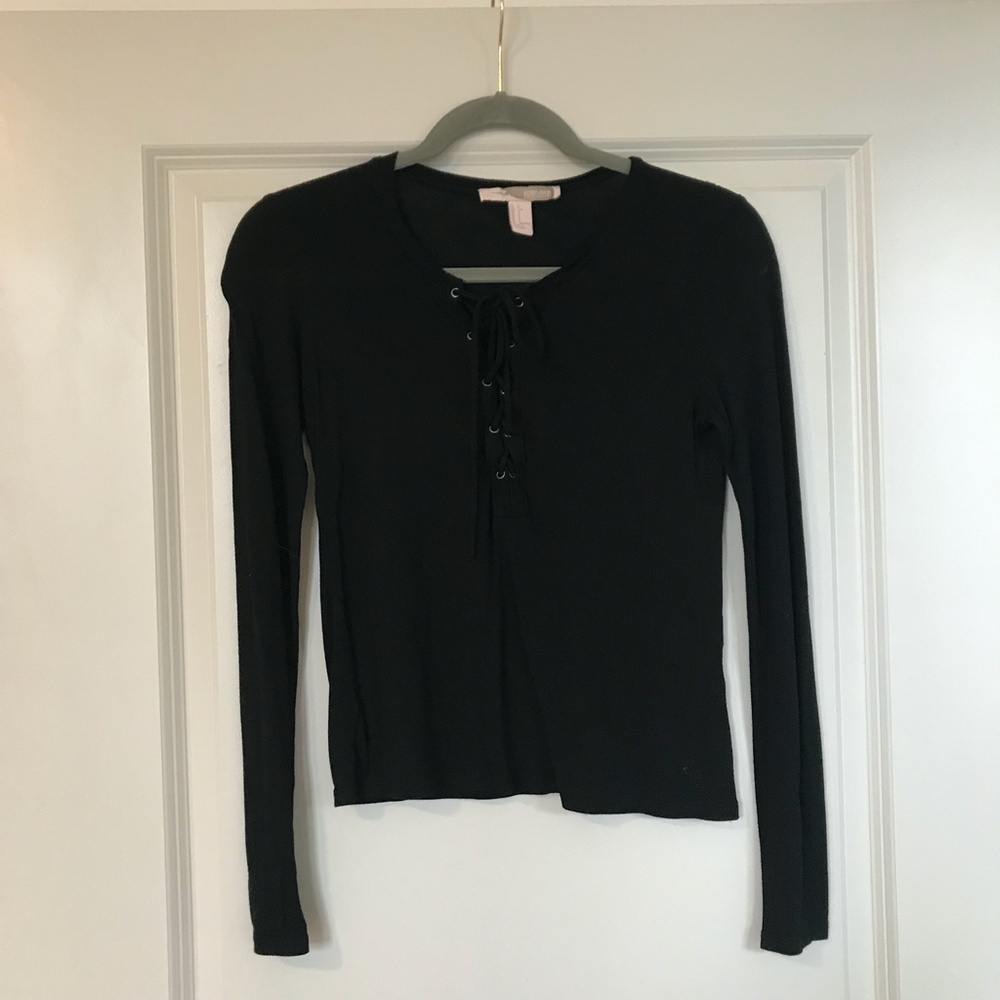EUC Forever 21 Black Lace Up Long Sleeve Tee